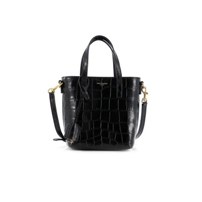 YSL BLACK MINI TOY SHOPPING CROC-EFFECT LEATHER TOTE 51307168 (18*17*8cm)